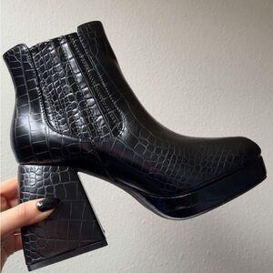 Nasty Gal Black Croc-Patterned Ankle Boots